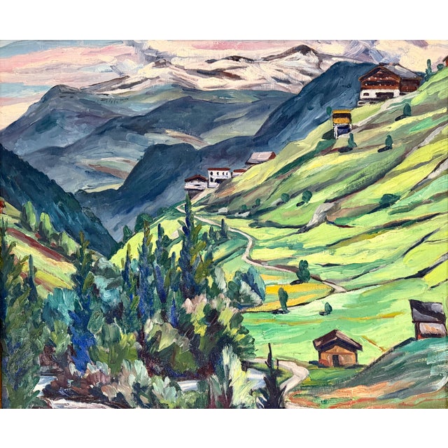 Vintage French oil painting of a lovely mountainous landscape. Artist: Attributed to Octave de Bouville Medium: Oil on...