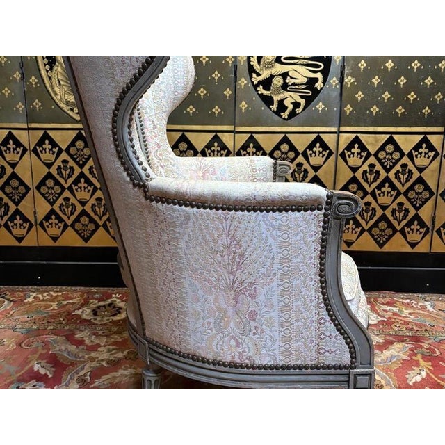 Wood Louis XVI Style Wingback Armchair For Sale - Image 7 of 10