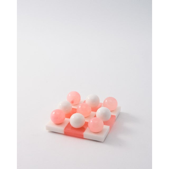 Italian Rose Pink/White Italian Alabaster Marble Tic-Tac-Toe For Sale - Image 3 of 4
