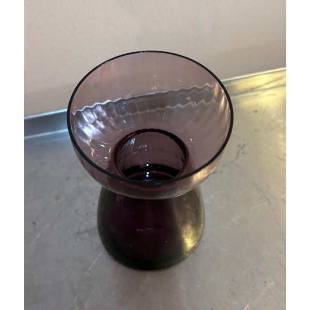 1950s-60s purple art glass hourglass small vase. Excellent condition.