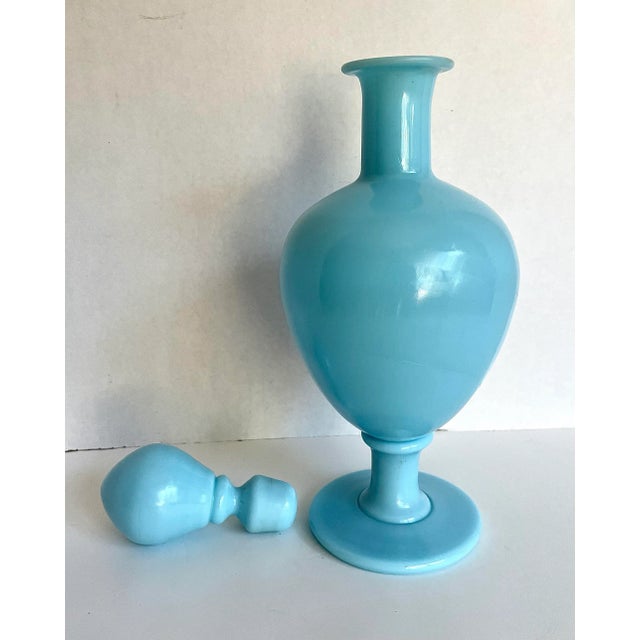 Portieux Vallerysthal Antique Portieux Vallerysthal French Blue Opaline Glass Decanter For Sale - Image 4 of 6