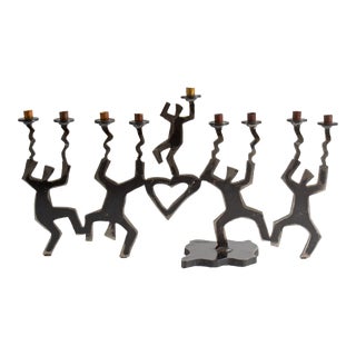 Ivan McLean 1995 Dancing Figures Metal Hanukkiah Hanukkah Menorah For Sale