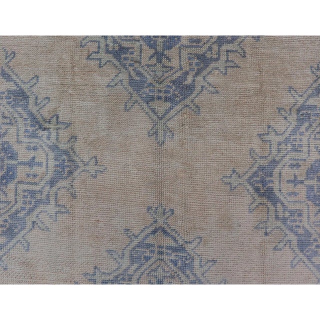 Turkish Oushak Gallery Rug in Muted Blue and Cream With Geometric Design 5'0 X 12'5 For Sale In Atlanta - Image 6 of 12