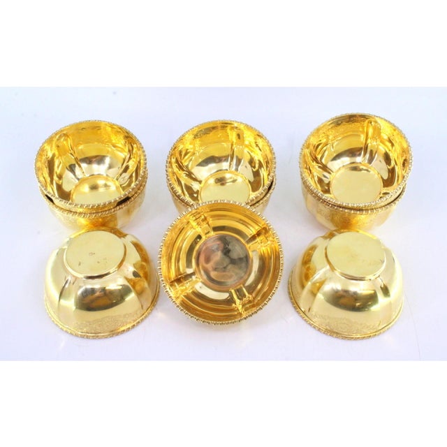 Washbasins in Gilded Silver with Engraved Plant Motifs and Beads, Set of 9, in Good conditions. Designed 1920 to 1949