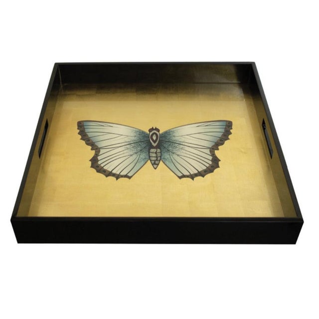 Butterfly Square Tray in Lacquered Wood by Les Ottomans, in New conditions. Designed from 2000 Stamped by Maker