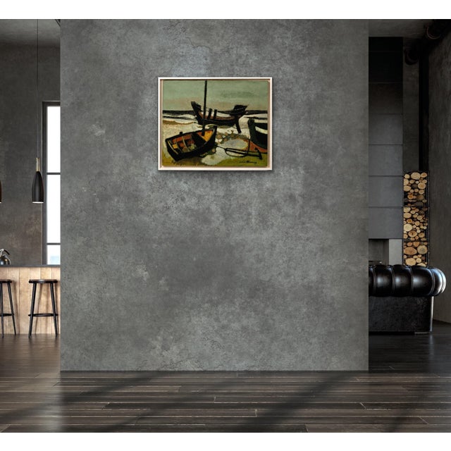 Andre Minaux, Stranded Boats, 1963, Oil Painting on Canvas, Framed For Sale - Image 15 of 18