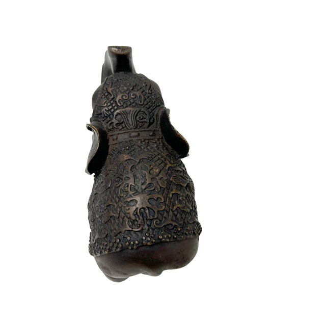 Vintage Dark Brown Metal Elephant Trunk Up Accent Figure For Sale In San Francisco - Image 6 of 9
