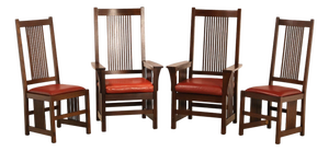 Stickley Mission Collection Set Of Four Oak High Back Spindle Dining Chairs