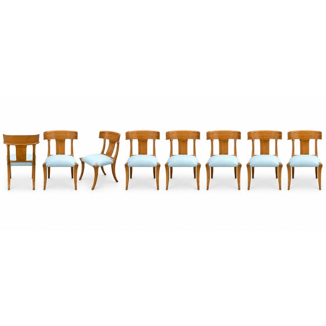 Wood 1990s Mid-Century-Style Klismos Chairs With Upholstered Seats- Set of 8 For Sale - Image 7 of 7
