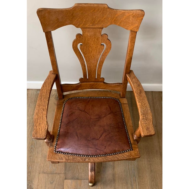 Antique Oak Swivel Desk Chair For Sale - Image 4 of 6