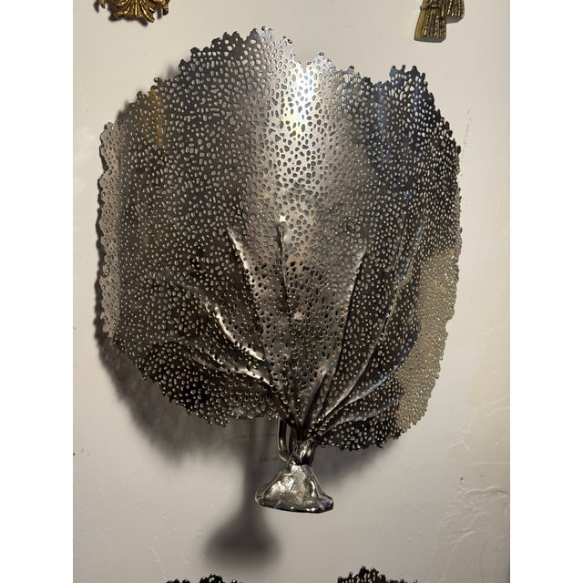 Contemporary Silver Sea Foam Coastal Electric Sconces - a Pair For Sale - Image 3 of 8