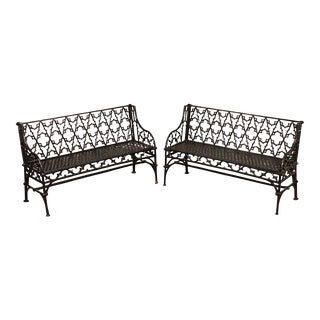 Gothic Revival Style Pair of Cast Iron Outdoor Garden Benches (D) For Sale