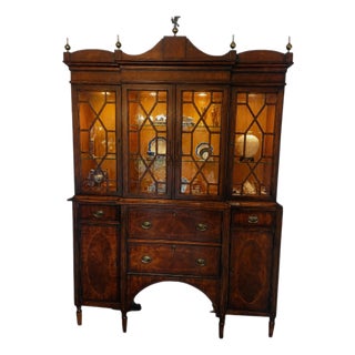 Lillian August Mahogany Secretary & Illuminated Display Cabinet With Antiqued Glass For Sale
