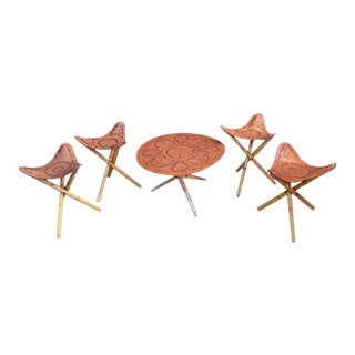 Safari Stools & Table Set, 1970s, Set of 5 For Sale