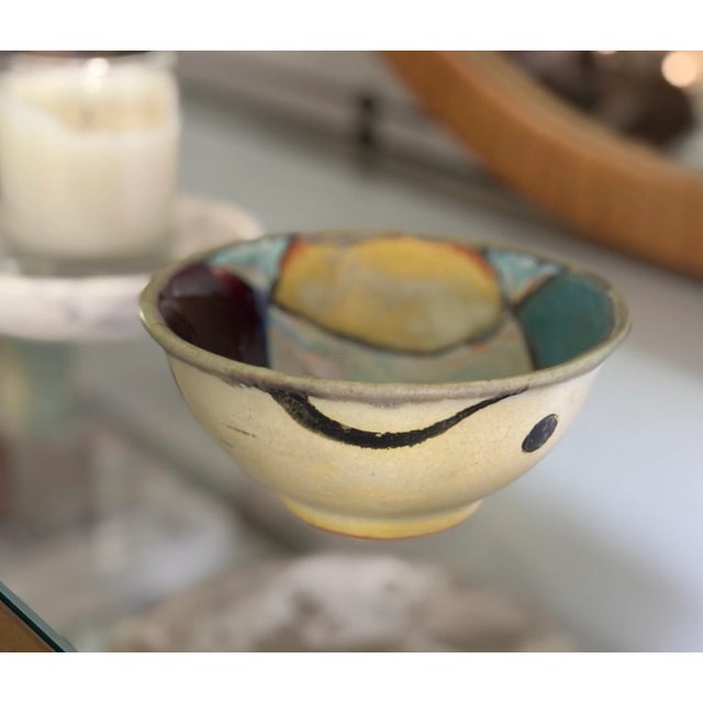 Mid 20th Century Vintage Studio Pottery Stoneware Bowl in Abstract Bold Color Patch Glaze, 20th Century For Sale - Image 5 of 12