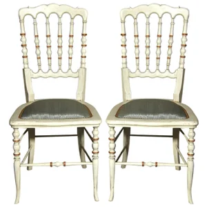 Gustavian, Dining Chairs, Spindle Back, White Paint, Giltwood, Blue Fabric
