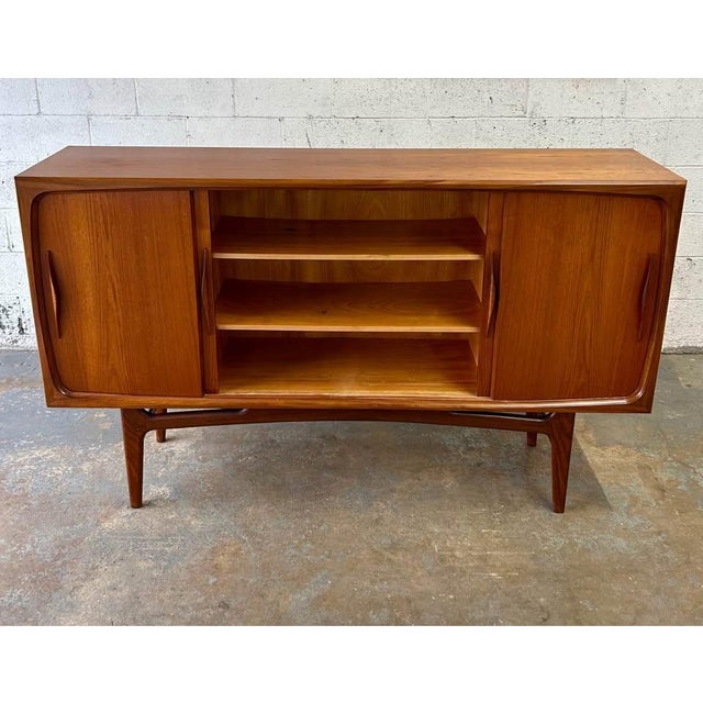 Unsigned vintage Danish Teak Mid Century Modern Sideboard by Aerthoj Jensen & Tage Molholm C. 1960s 4 Sliding Doors Solid...