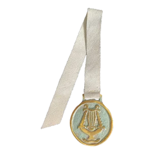 Art Deco Israeli Verdigris Enamel Brass Lyre Charm With Suede Strap Bookmark