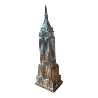 Vintage Pier 1 Empire State Building Shiny Silver Statue Large For Sale