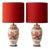 Imari Red Blue Gold Ceramic Table Lamps with Silk Shades from Royal Delft, 1970s, Set of 2 For Sale