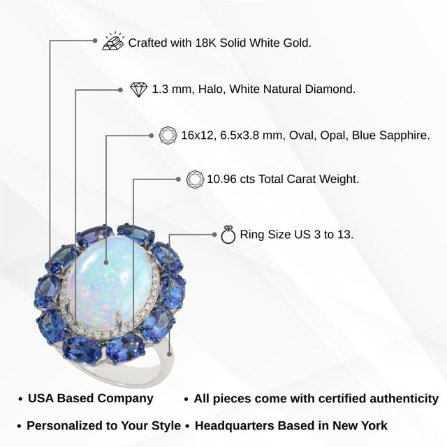 18k Gold Vintage 10.96 Carat Cocktail Ring Size 6.5 - Fire Opal & Royal Blue Sapphires For Sale - Image 13 of 18