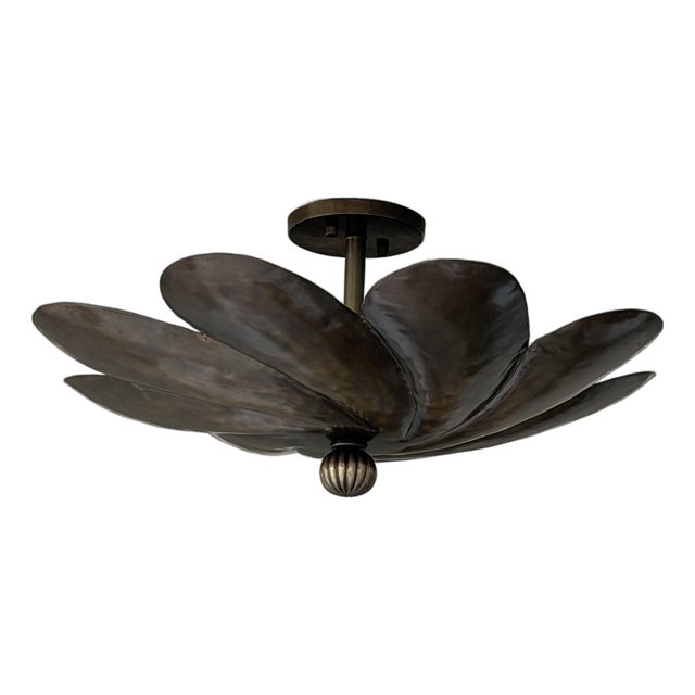 Handmade Brass Flower Flush Mount Ceiling Light For Sale