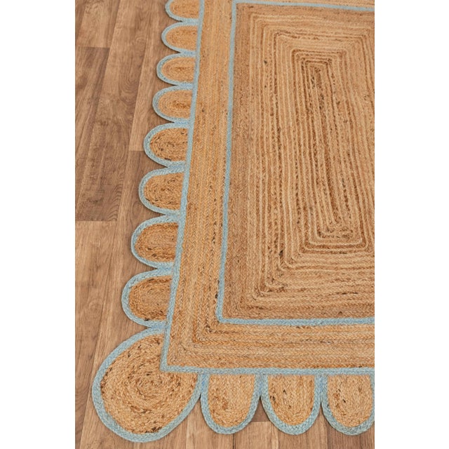 Modern Scallop Jute Classic Blue Hand Made Rug - 5'x7' For Sale - Image 3 of 5