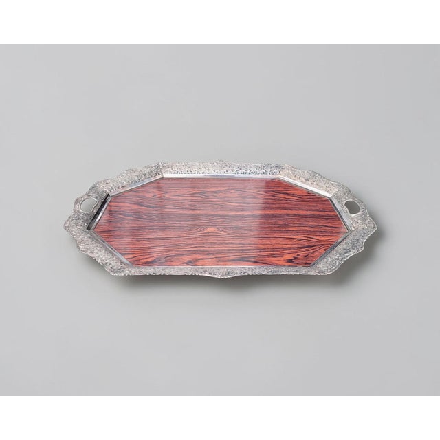 1950s Mid-Century Modern Dutch Silver-Plated and Mahogany Serving Tray by Hooijkaas of Schoonhoven, 1950s For Sale - Image 5 of 18
