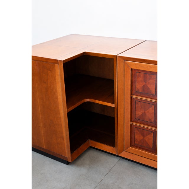 Modular Corner Cabinet in Cherrywood with Glass and Carved Doors with Fox Hunt Design, 1970s, Set of 4 For Sale - Image 10 of 12