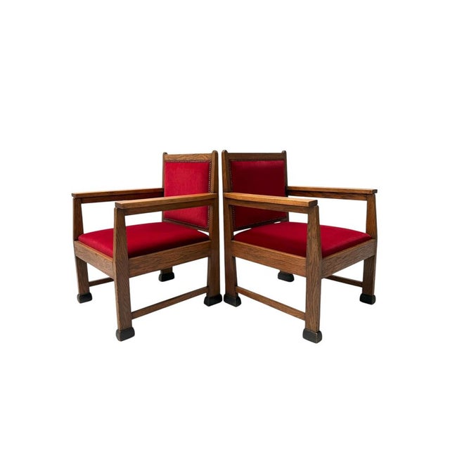 Art Deco Lounge Chairs in Oak and Velvet by Architect Schubad, 1920s, Set of 2 For Sale - Image 6 of 16
