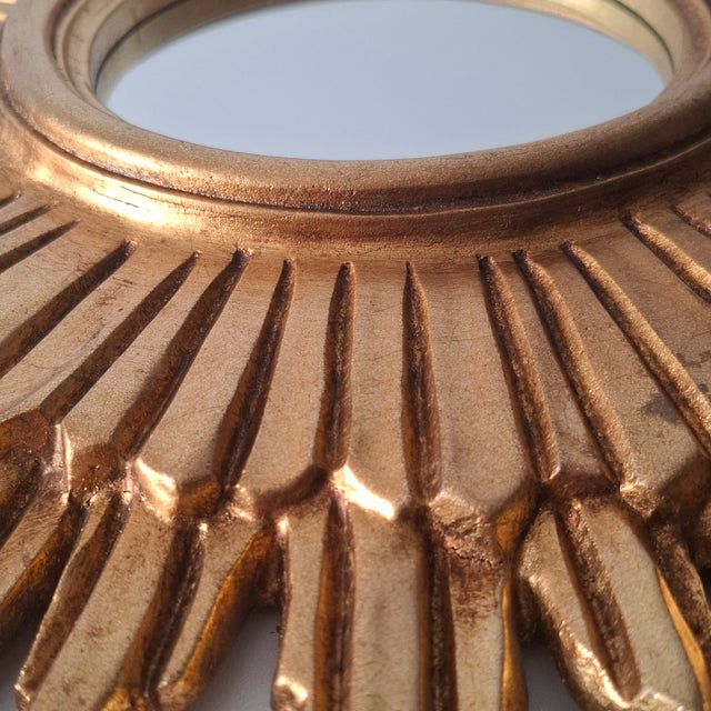 Beautiful Gilded Sunburst Mirror From the 1960s Italy For Sale - Image 11 of 14
