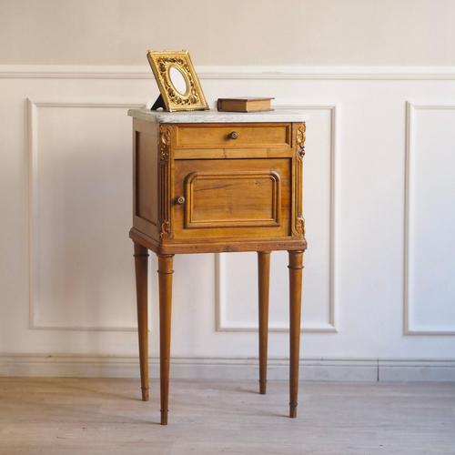Antique French Bedside Table with Marble and Porcelain Top, 1890s For Sale - Image 17 of 17