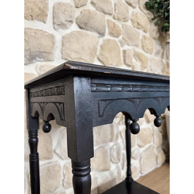Antique Gothic Ebonised Carved Lowboy Hallway Console Table, 1890s For Sale - Image 4 of 9