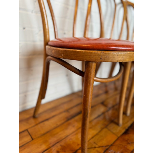 Traditional Set of 4 Thonet-Style Bentwood Bistro Chairs With Vinyl Seats For Sale - Image 3 of 11