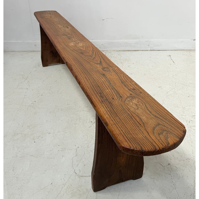 Farmhouse Table Bench in Elm For Sale - Image 4 of 12