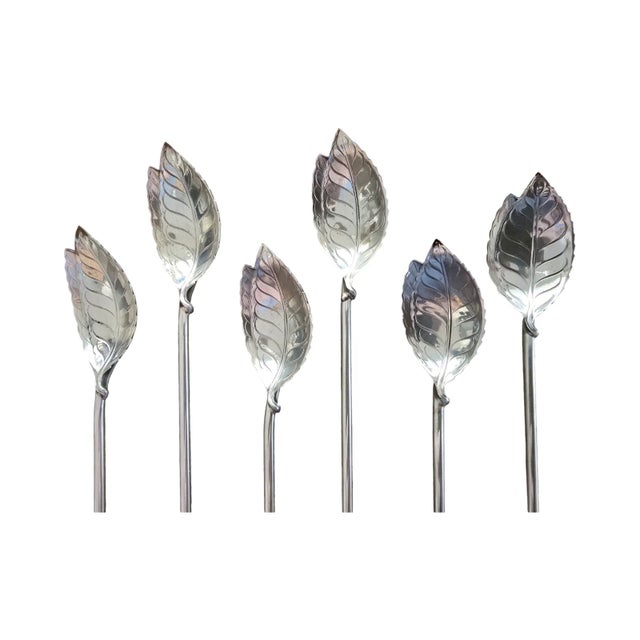 6 never used Tiffany sterling mint julip straws, stirrer. In original Jewelers box. Beautiful condition