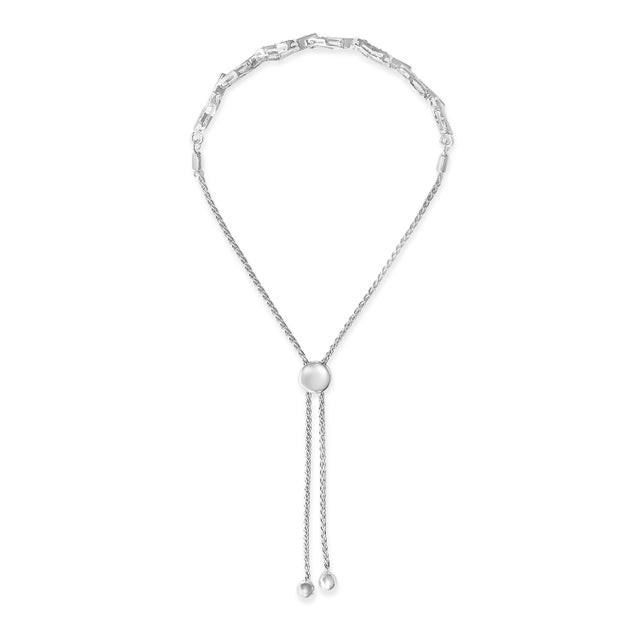 Contemporary .925 Sterling Silver 1/2 Cttw Diamond Alternating Heart Link Adjustable Bolo Bracelet For Sale - Image 3 of 5