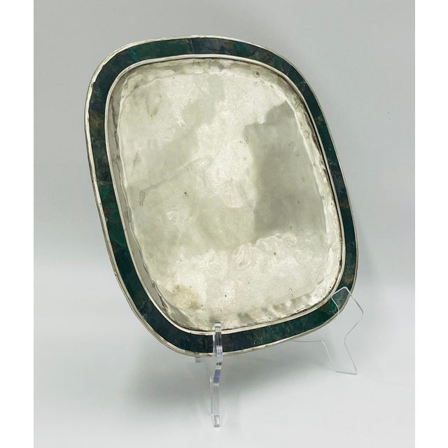 Mexican Malachite and Silver Plate Tray, Mexico 1950s, in the Style of Los Castillo For Sale - Image 3 of 14