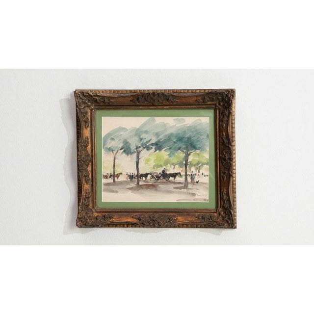 Paint Watercolor on Panel Parisian Landscape For Sale - Image 7 of 8