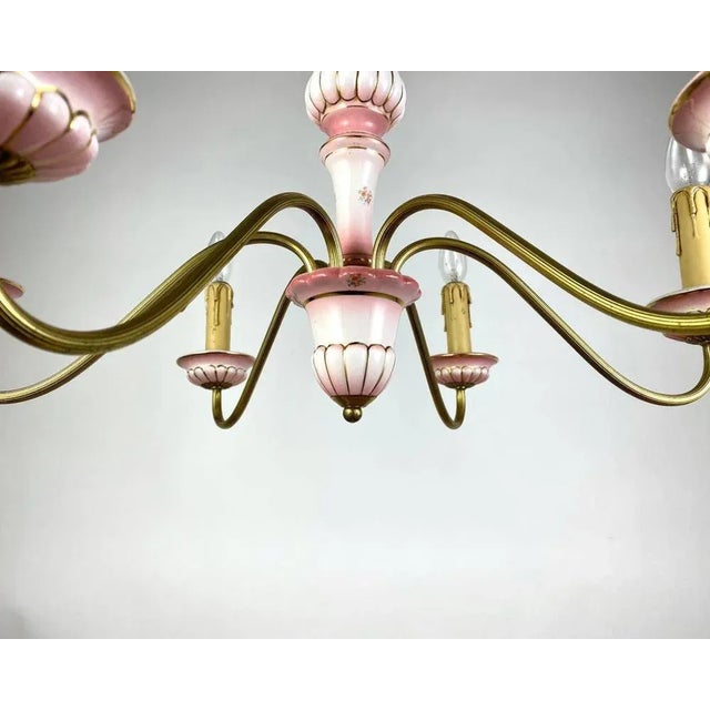 Vintage Ceramic & Gilt Brass Chandelier For Sale - Image 3 of 5