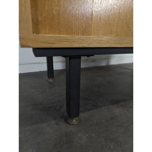 Gray Modernist Side Table with Grey and Yellow Glass Doors in Oak Veneer For Sale - Image 8 of 9