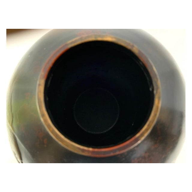 Japanese 1960s Traditional Japanese Metal Koi Vase on Wood Stand For Sale - Image 3 of 11