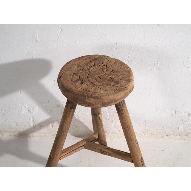Rustic Antique Handmade Stool, 1900 For Sale - Image 3 of 9