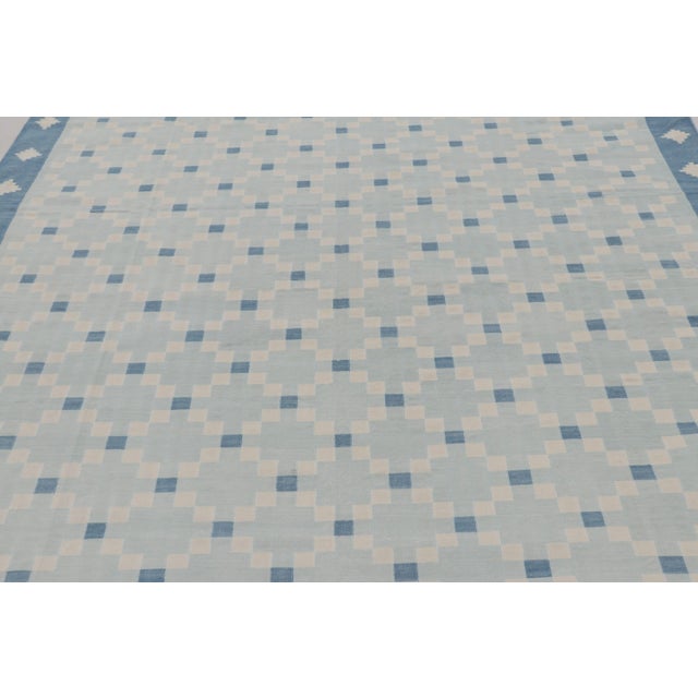 Rug & Kilim Rug & Kilim’s Indian Dhurrie Rug in Sky Blue and Cream Geometric Mosaic For Sale - Image 4 of 10