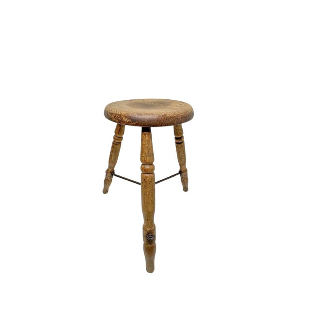 Rustic Rustic Elm Wood and Iron Cottage Farmer Stool, 1920s For Sale - Image 3 of 10