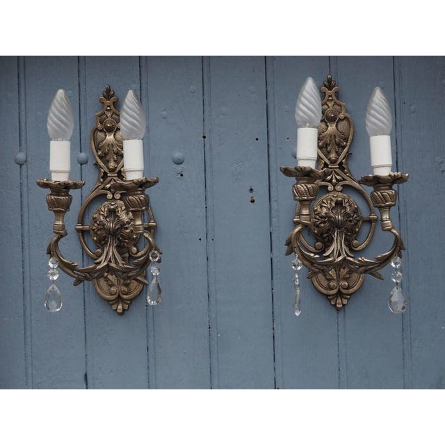 Italian Hollywood Regency Crystal Sconces in Silvered Metal, 1960s, Set of 2 For Sale - Image 3 of 18