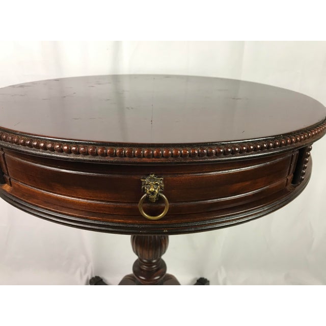 Traditional Vintage Mid-Century Regency Mahogany Drum Table With Carved Paw Feet For Sale - Image 3 of 11