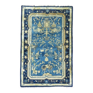 Blue Chinese Pictorial Antique Peking Rug For Sale