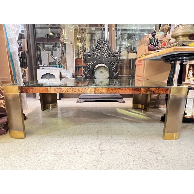 Mid-Century Modern Mid-Century Modern Bronze Gilt Glass and Lacquered Goatskin Coffee Table For Sale - Image 3 of 11