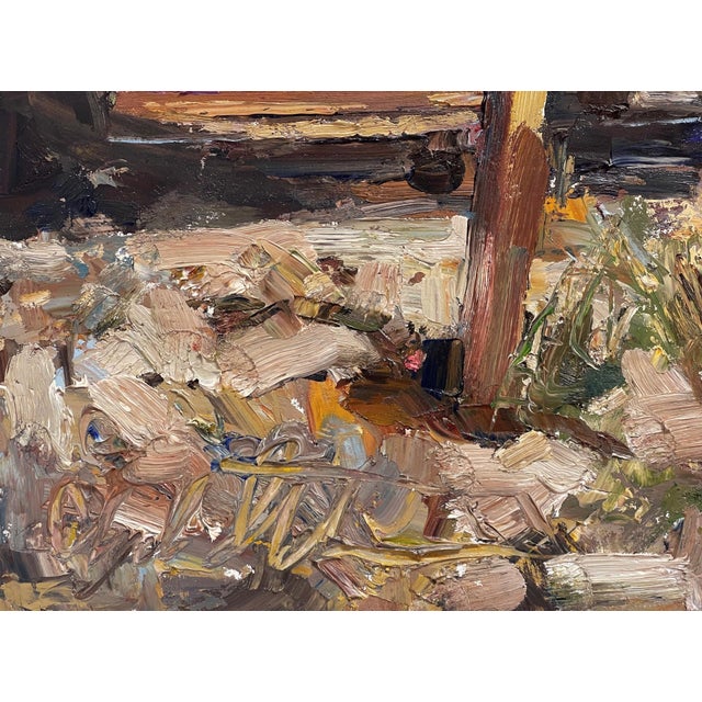 Stop by Clyde Steadman | Oil Painting of a stop sign near a train and railroad tracks For Sale - Image 4 of 4